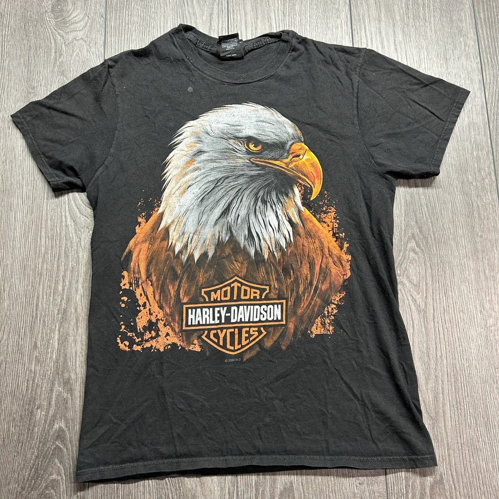 Harley-Davidson Mad River Sandusky Ohio Small Eagle Graphic T-Shirt Black Y2k